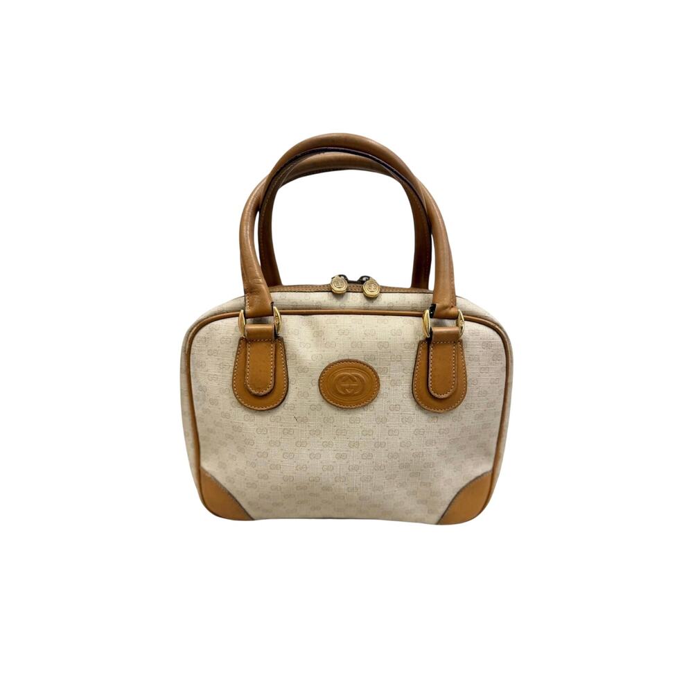 GUCCI Cream GG Monogram Micro Supreme Top Handle Vtg Bag|COA